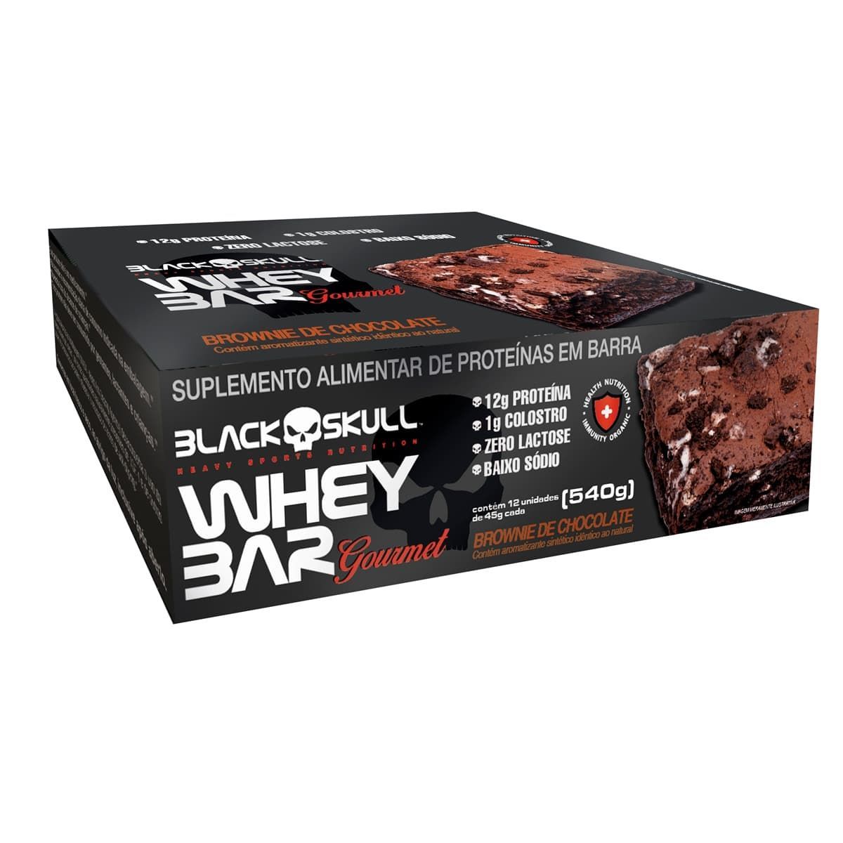 Whey Bar Gourmet - 12 Unidades 45g Brownie de Chocolate - Black Skull