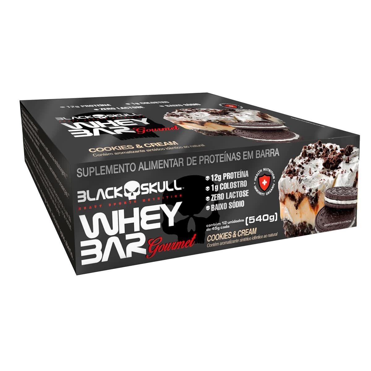 Whey Bar Gourmet - 12 Unidades 45g Cookies and Cream - Black Skull