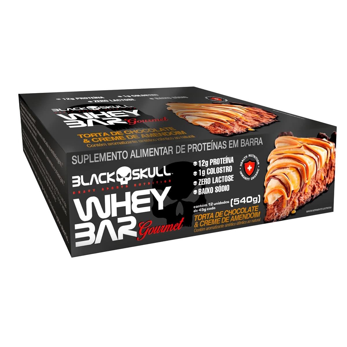 Whey Bar Gourmet - 12 Unidades 45g Torta de Chocolate e Creme de Amendoim - Black Skull