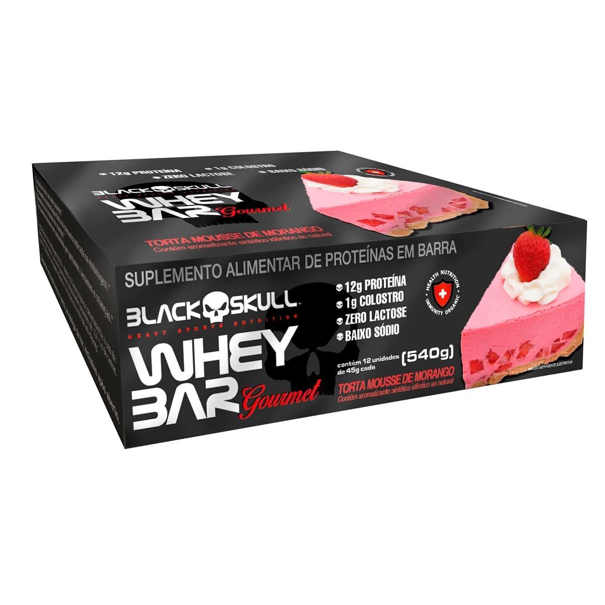 Whey Bar Gourmet - 12 Unidades 45g Torta Mousse de Morango - Black Skull