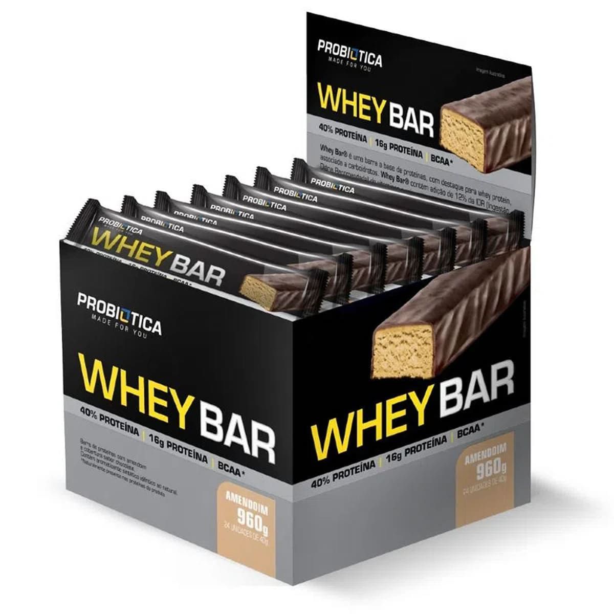 Whey Bar High Protein - 24 Unidades 40g Amendoin - Probi�tica*** Data Venc. 07/08/2025