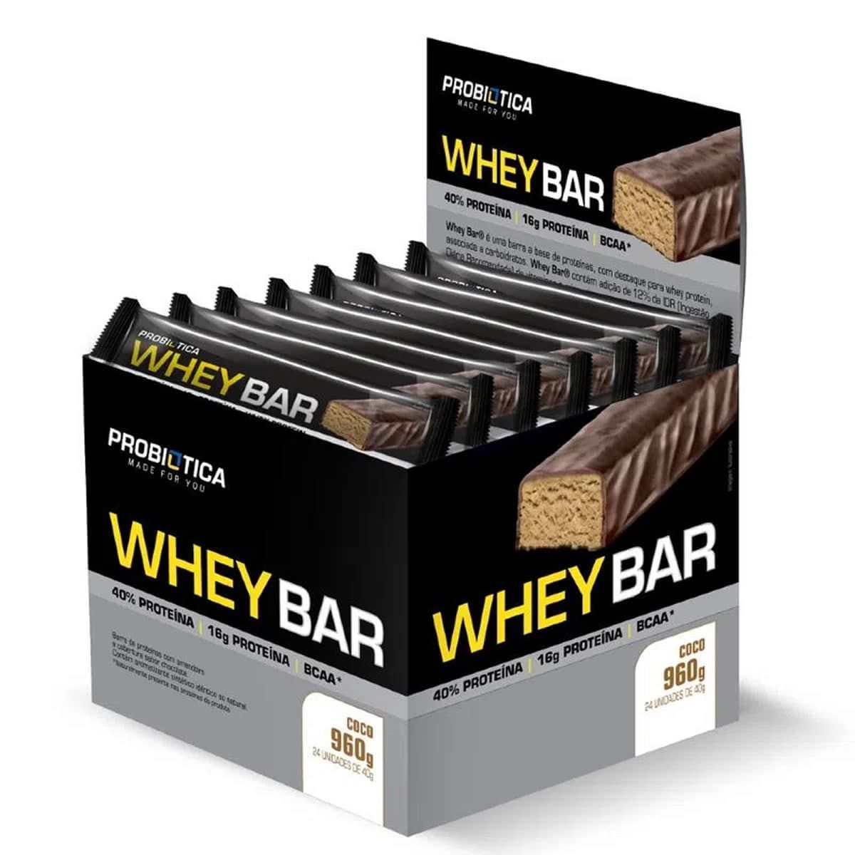 Whey Bar High Protein - 24 Unidades 40g Coco - Probi�tica*** Data Venc. 17/06/2023