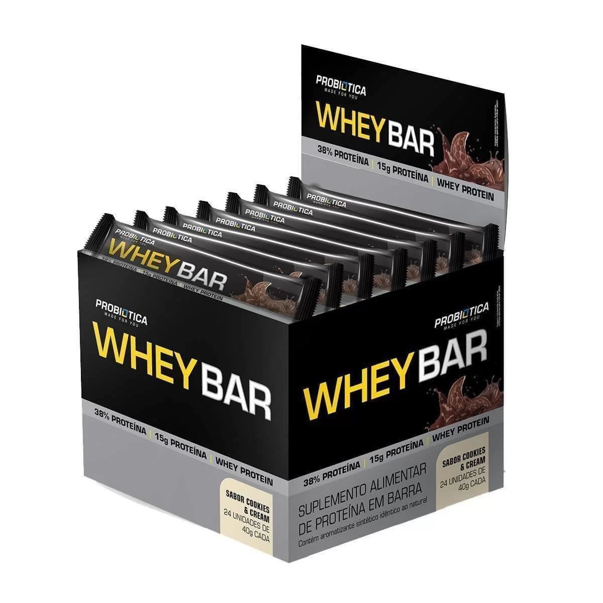 Whey Bar High Protein - 24 Unidades 40g Cookies & Cream - Probi�tica