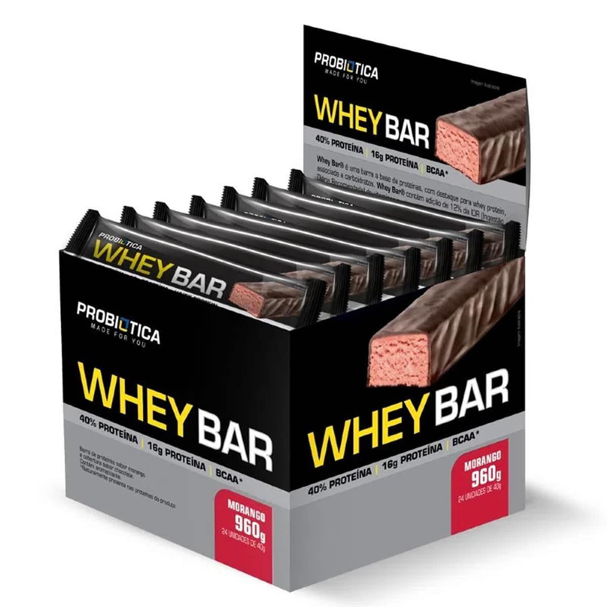 Whey Bar High Protein - 24 Unidades 40g Morango - Probi�tica*** Data Venc. 12/02/2023