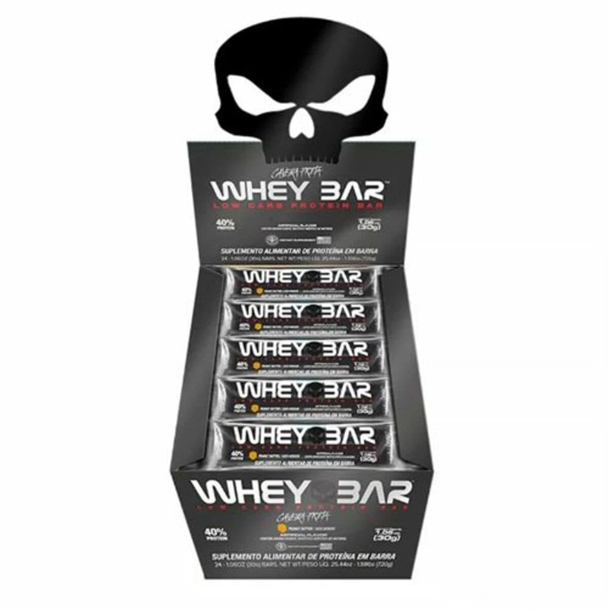 Whey Bar Low Carb Protein - 24 Unidades 30g Coco - Black Skull