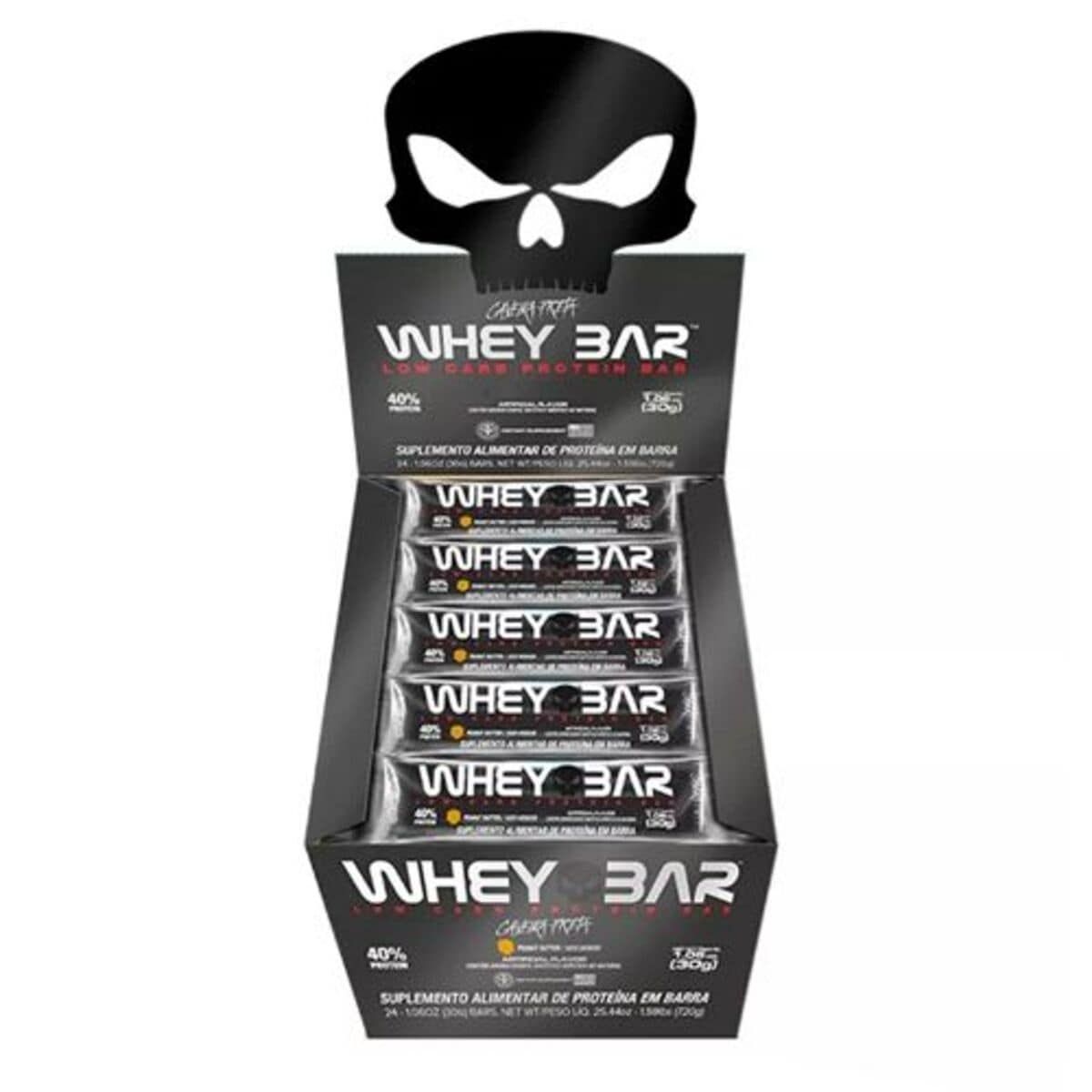 Whey Bar Low Carb Protein - 24 Unidades 30g Morango - Black Skull*** Data Venc. 09/09/2020