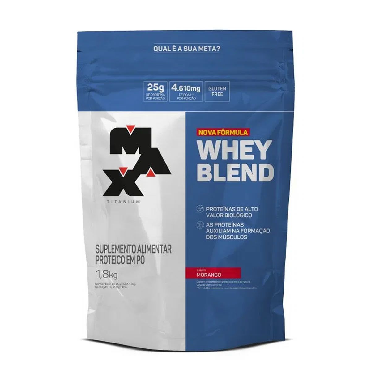 Whey Blend Nova F�rmula - 1800g Refil Morango - Max Titanium*** EMBALAGEM ESTOURADA Data Venc. 20/10/23