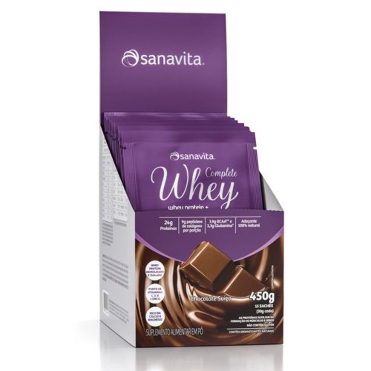 Whey Complete - 15 Sach�s de 30g Chocolate Su��o - Sanavita