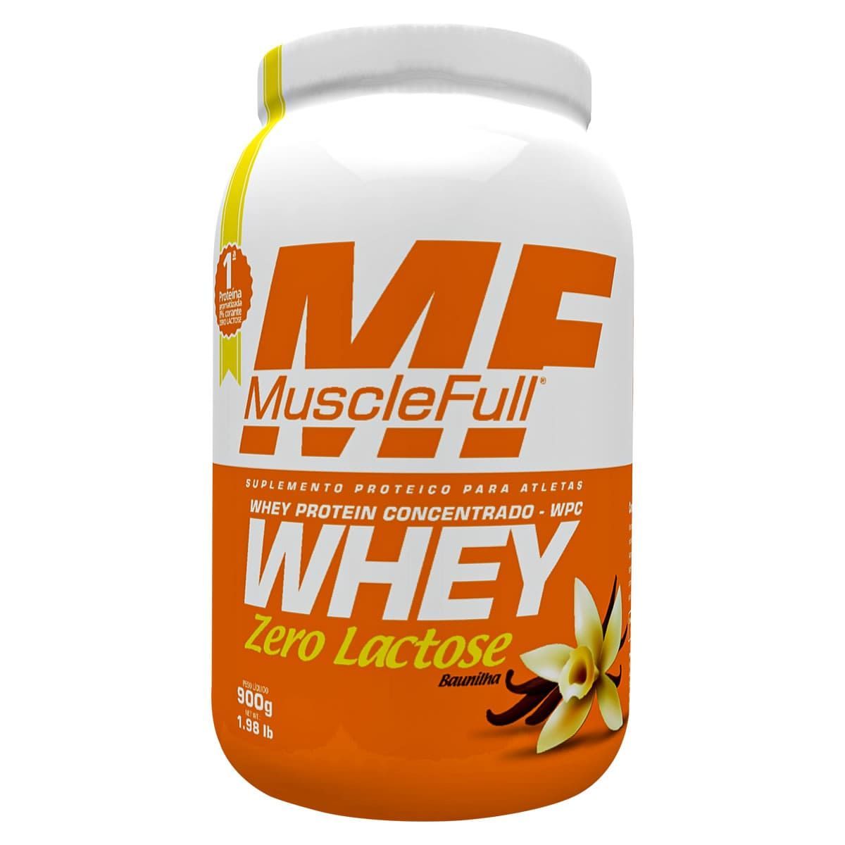 Whey Concentrado Zero Lactose - 900g Baunilha - MuscleFull*** Data Venc. 7/6/23