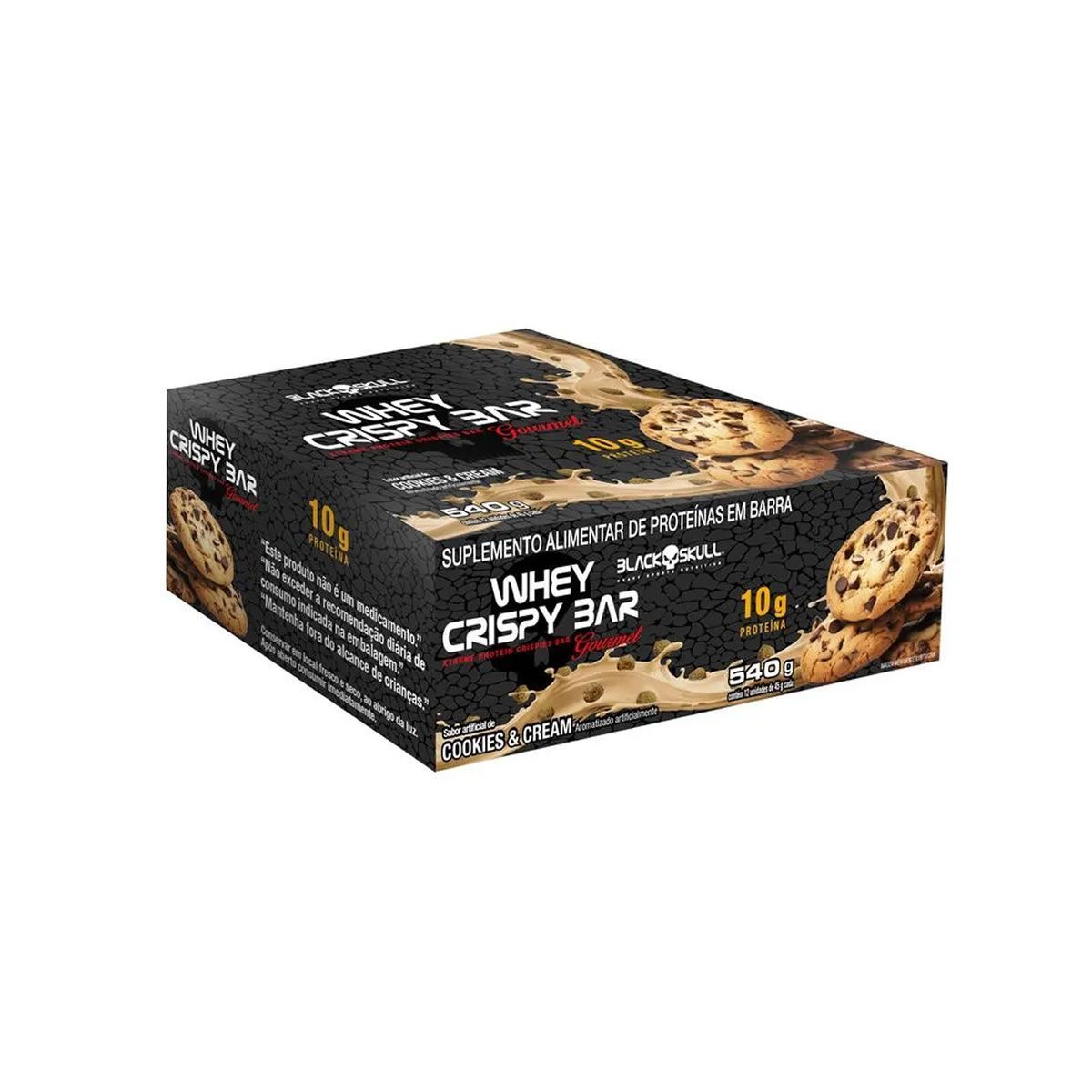 Whey Crispy Bar - 12 Unidades 45g Cookies & Cream - Black Skull