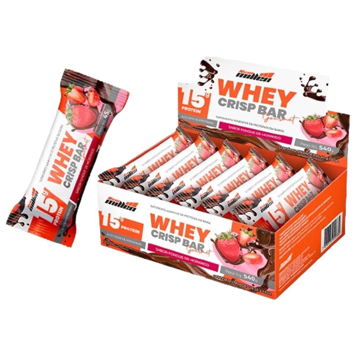 Whey Crisp Bar Gourmet - 12 Barras 45g Fondue de Morango - New Millen*** Data Venc. 05/02/2025
