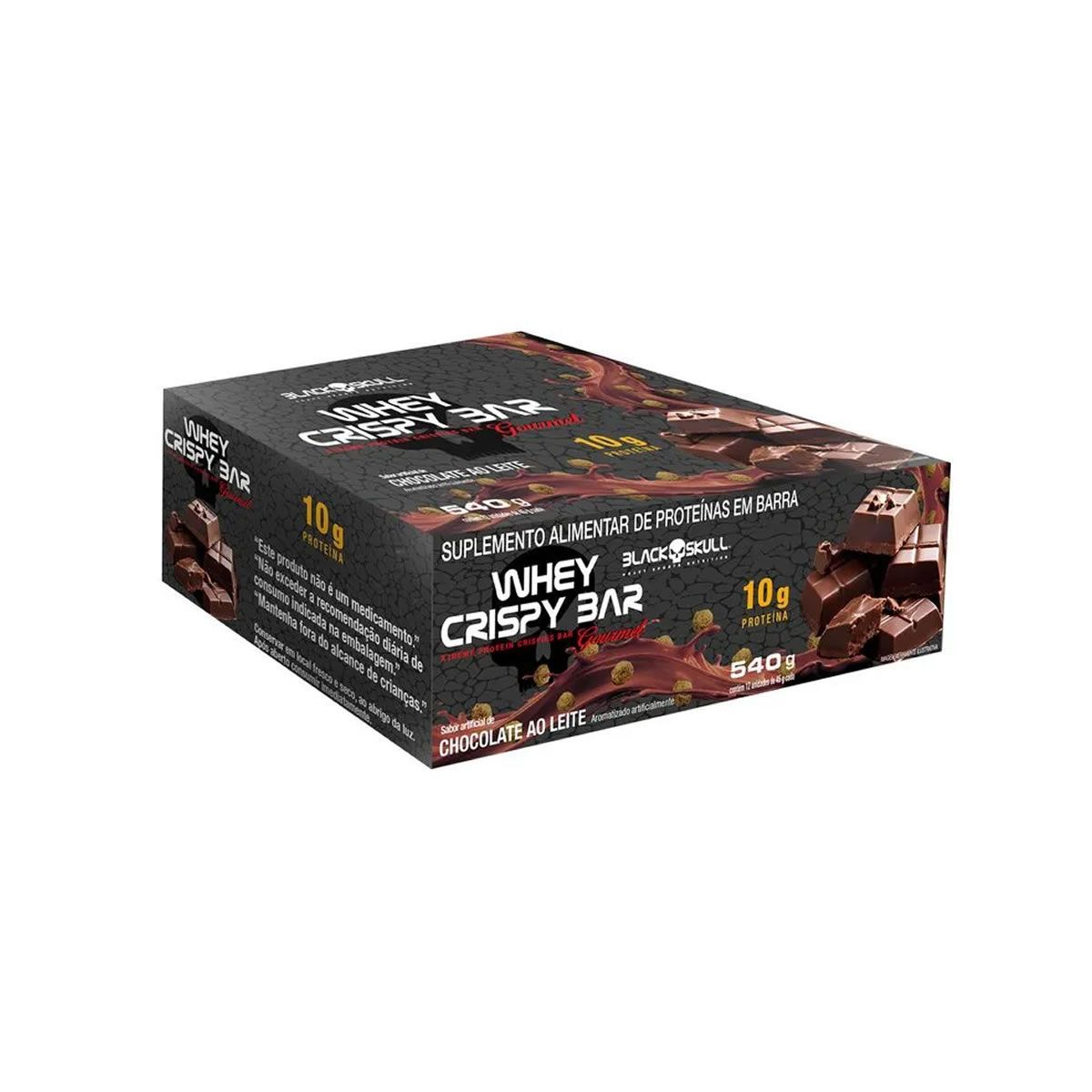 Whey Crispy Bar - 12 Unidades 45g Chocolate ao Leite - Black Skull