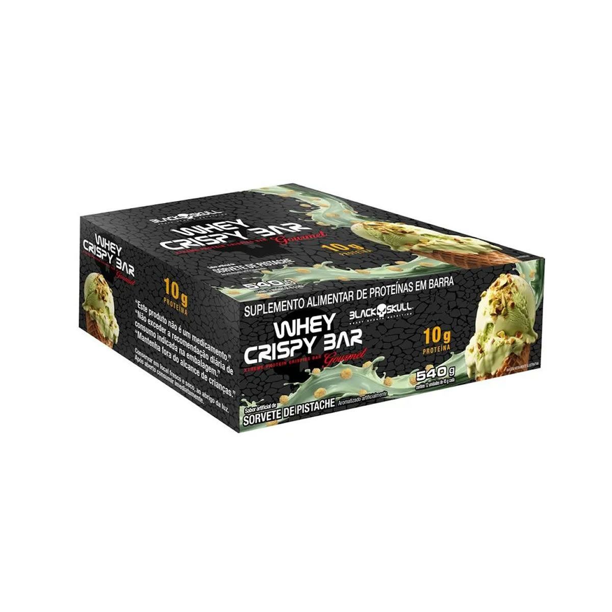 Whey Crispy Bar - 12 Unidades 45g Sorvete de Pistache - Black Skull