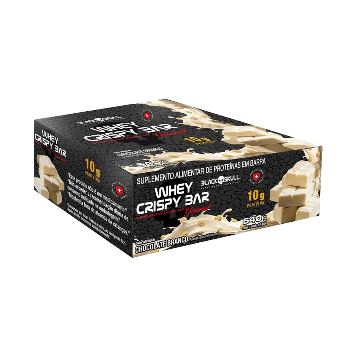 Whey Crispy Bar - 12 Unidades 45g Ganache de Chocolate Branco - Black Skull