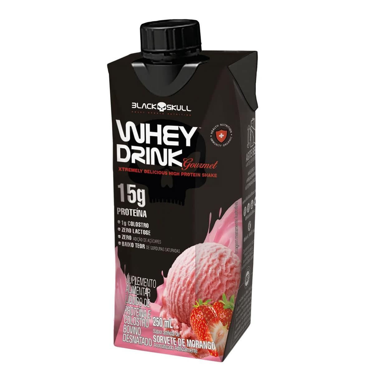 Whey Drink Gourmet - 1 Unidade 250ml Morango - Black Skull*** Data Venc. 01/04/2024