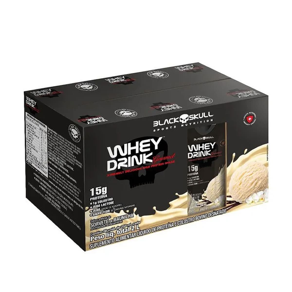 Whey Drink Gourmet - 8 Unidades 250ml Baunilha - Black Skull