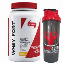 Whey Fort 900g Banana Vitafor + Coqueteleira OtimaNutri