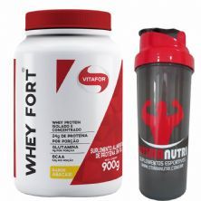 Whey Fort  900g Abacaxi Vitafor + Coqueteleira OtimaNutri