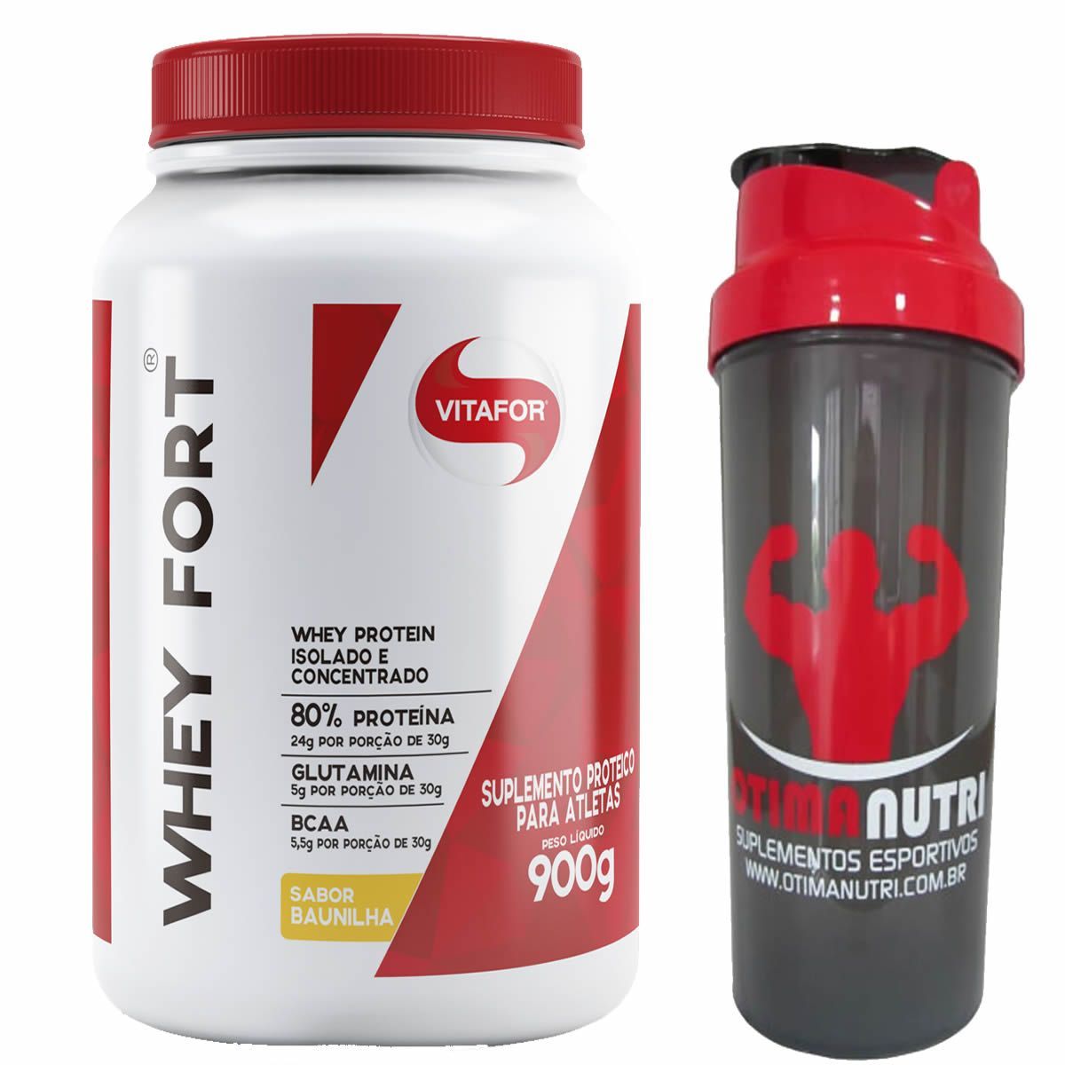 Whey Fort 900g Vitafor Baunilha + Coqueteleira OtimaNutri