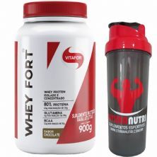 Whey Fort Chocolate 900g Vitafor + Coqueteleira OtimaNutri