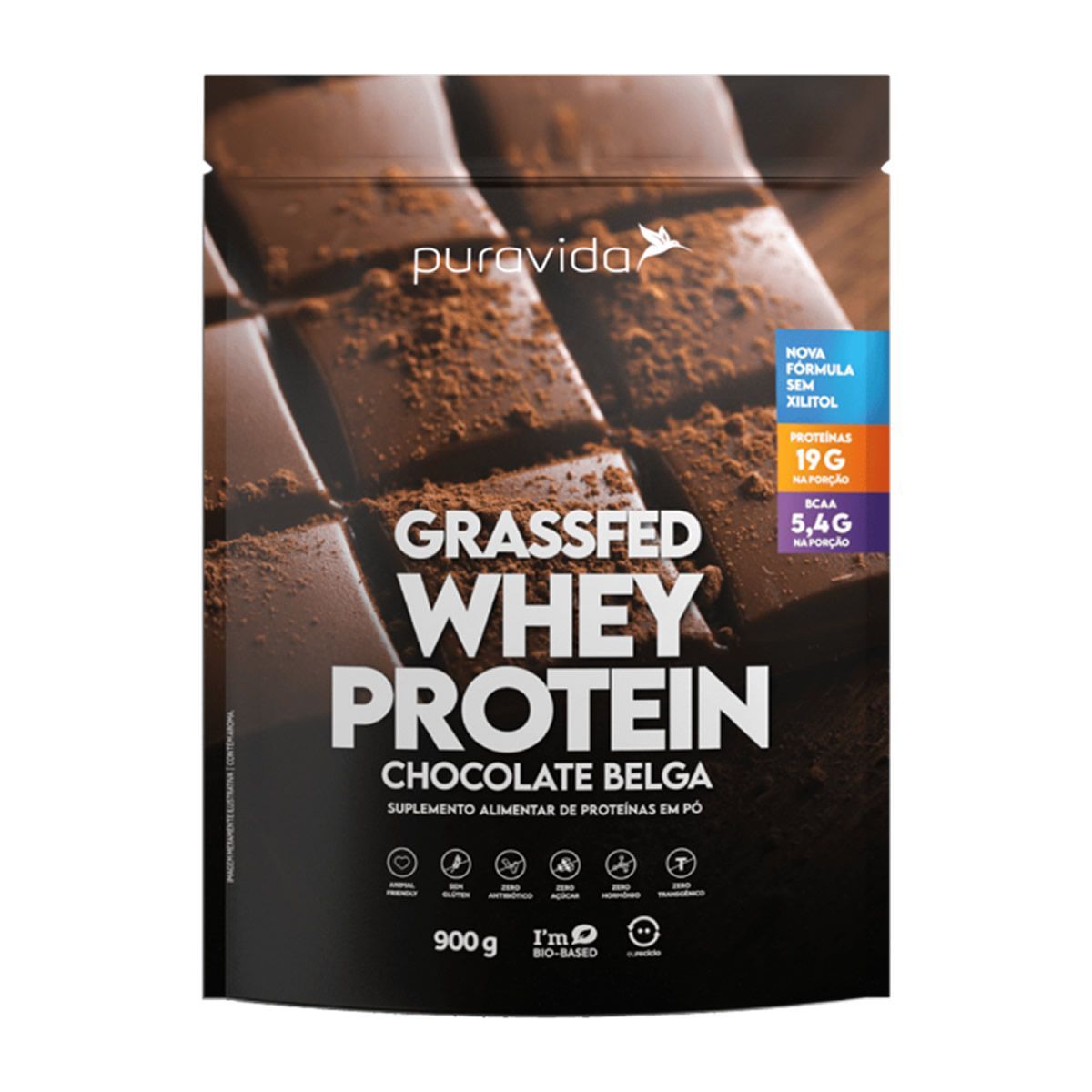 Whey Grassfed - 900g Chocolate Belga - Puravida