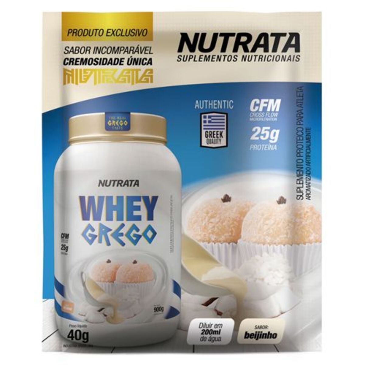 Whey Grego - 1 Sach� de 40g Beijinho - Nutrata*** AVARIA EMBALAGEM *** Data Venc. 30/07/24