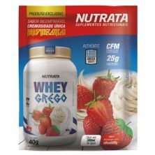 Whey Grego - 1 Sach� de 40g Morango com Chantilly - Nutrata*** Data Venc. 30/11/2020