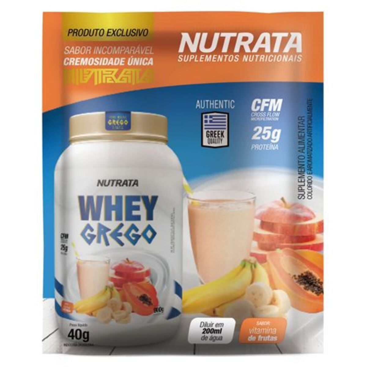 Whey Grego - 1 Sach� de 40g Vitamina de Frutas - Nutrata*** Data Venc. 30/01/2021