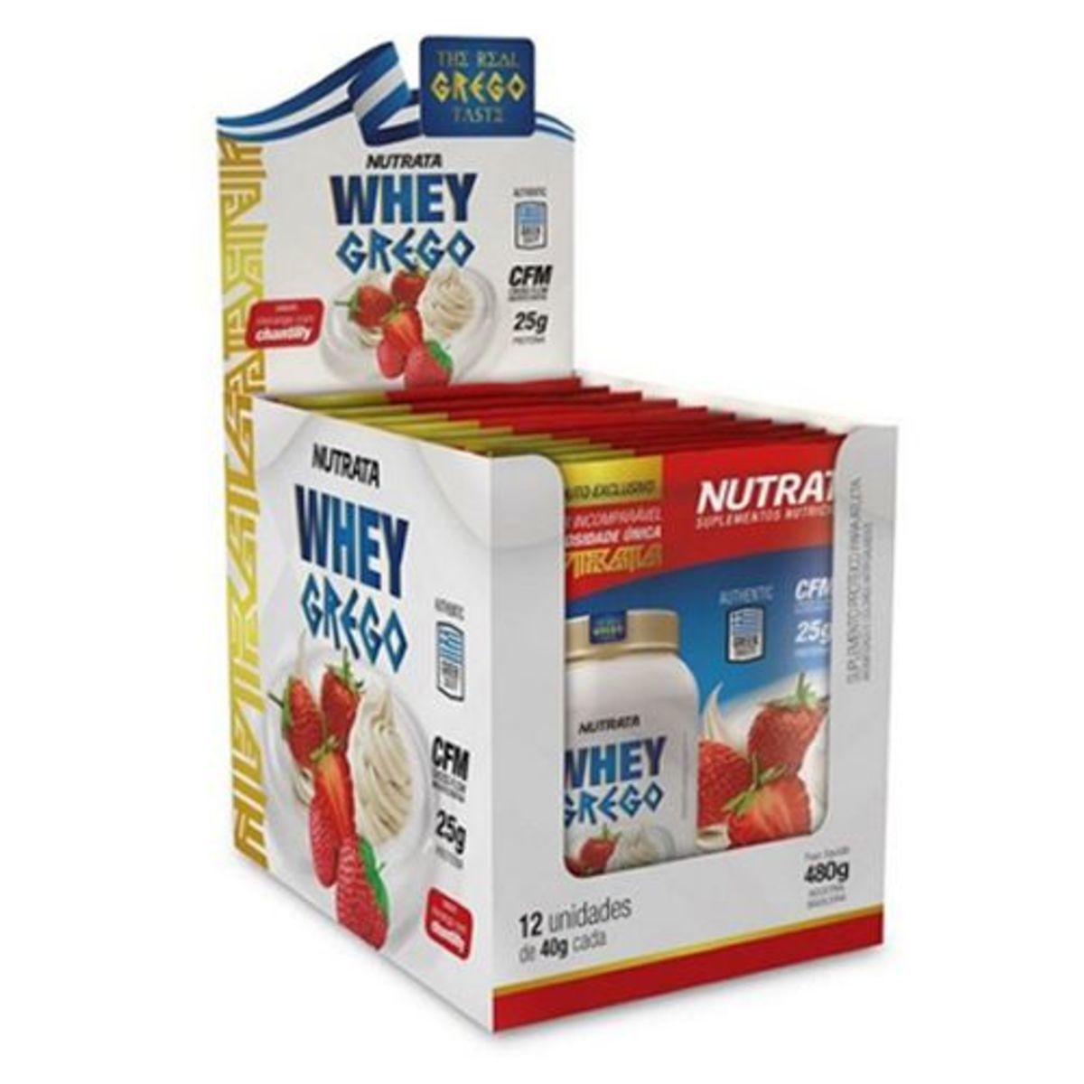 Whey Grego - 12 Sach�s de 40g Morango com Chantilly - Nutrata*** Data Venc. 30/07/2021