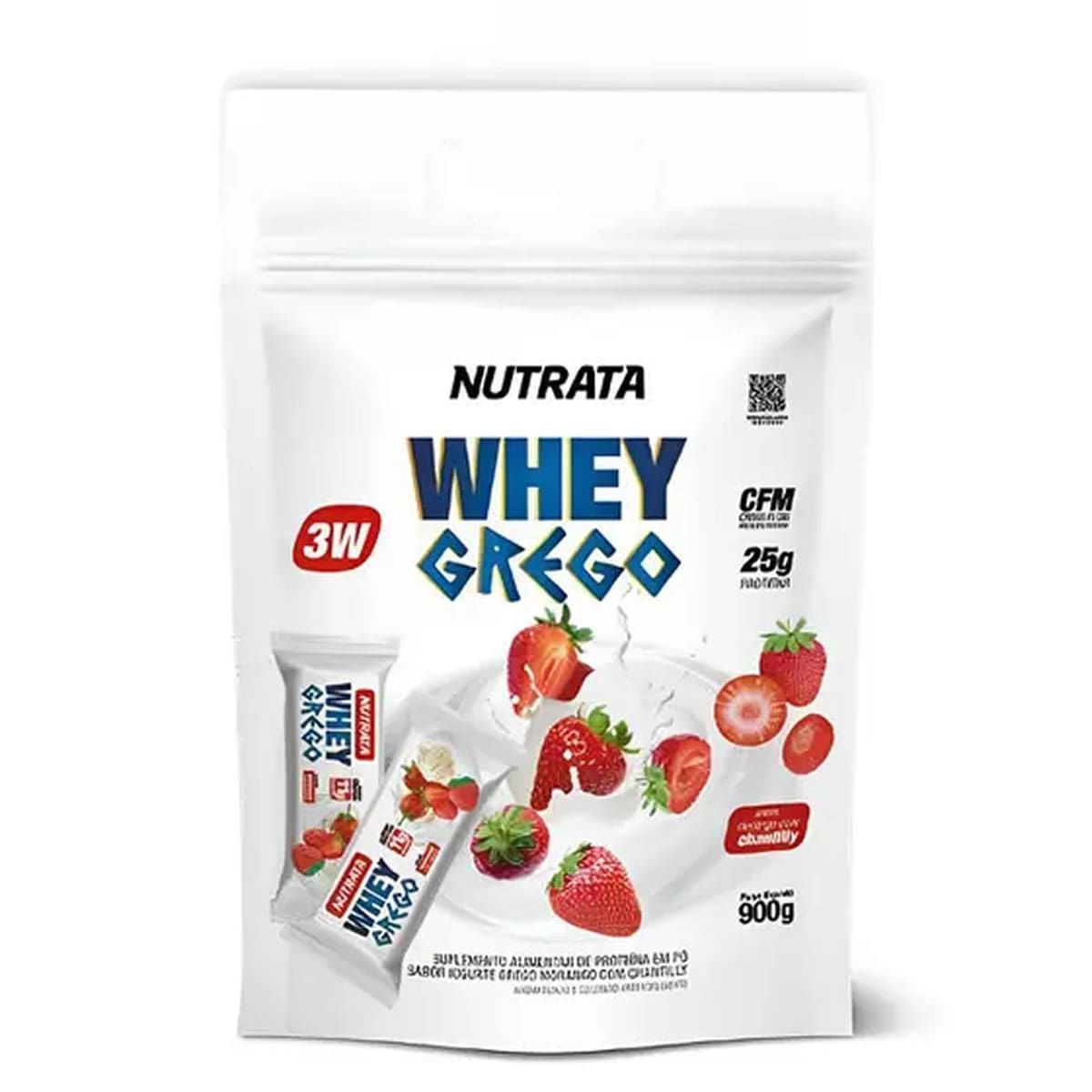 Whey Grego - 900g Refil Morango com Chantilly - Nutrata