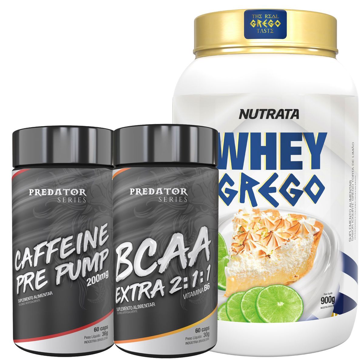 Whey Grego 900g Torta de Lim�o + Caffeine 60 C�psulas + BCAA 60 C�psulas - Nutrata