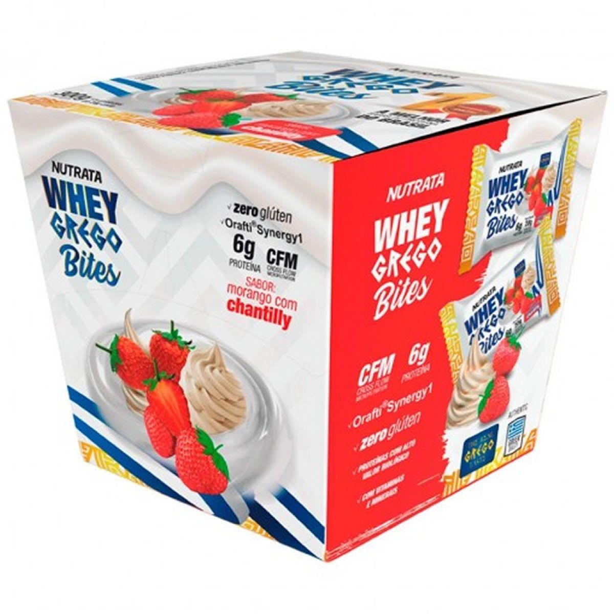 Whey Grego Bar Bites - 15 unidades 20g Morango Chantilly - Nutrata