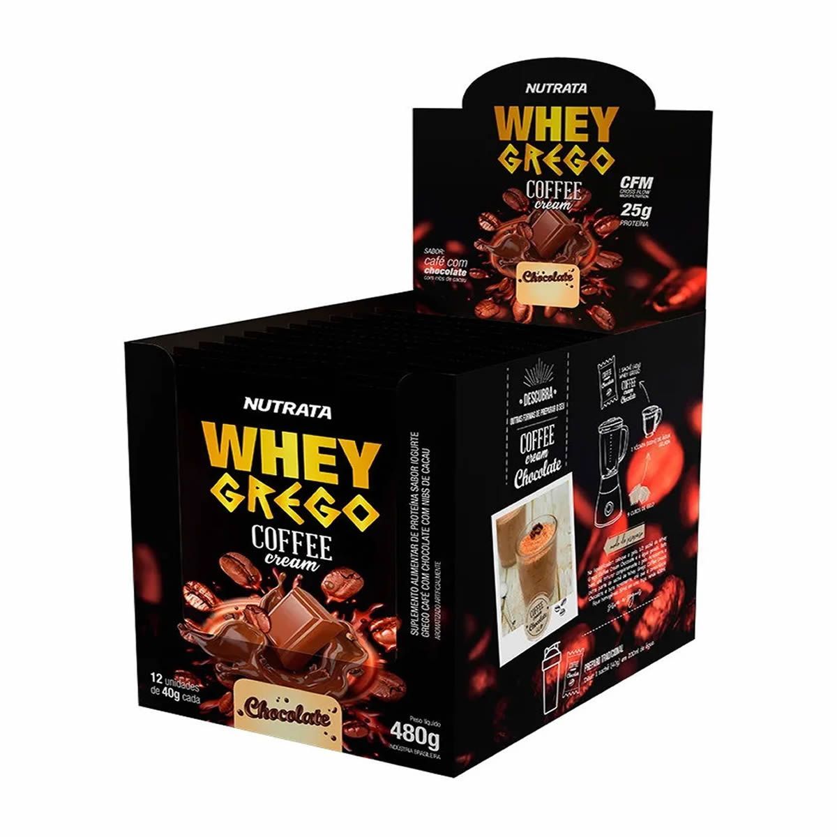 Whey Grego Coffee Cream - 12  Sach�s 40g Caf� com Chocolate - Nutrata