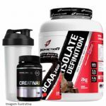 Whey Isolado 2000g Chocolate + BCAA 200 caps + Creatina 180 caps + Coqueteleira - BodyAction