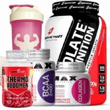 Whey Isolate 900g Morango + BCAA 200 C�ps + Colagen 100 C�ps + Thermo Abdomen - 120 Tab + Coqueteleira - Body Action