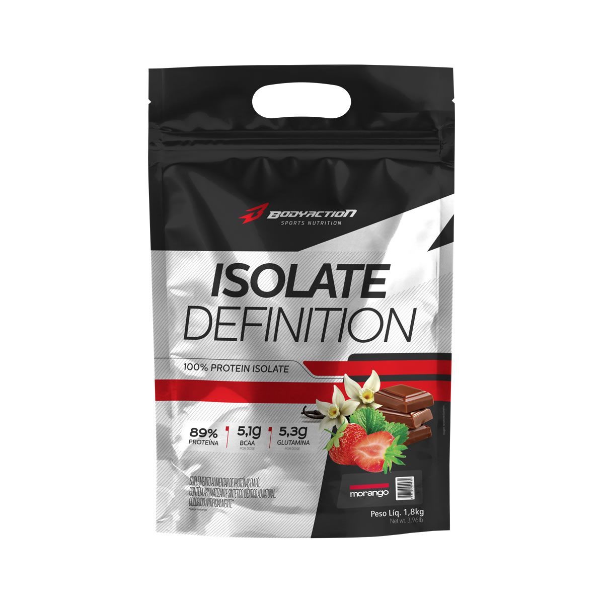 Whey Isolate Definition - 1800g Refil Morango - BodyAction*** AVARIA NA EMBALAGEM Data Venc. 28/02/2025