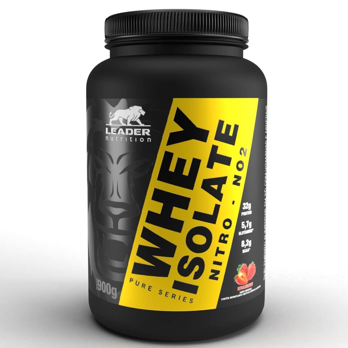 Whey Isolate Nitro NO2 - 900g Morango - Leader Nutrition*** Data Venc. 29/01/2025