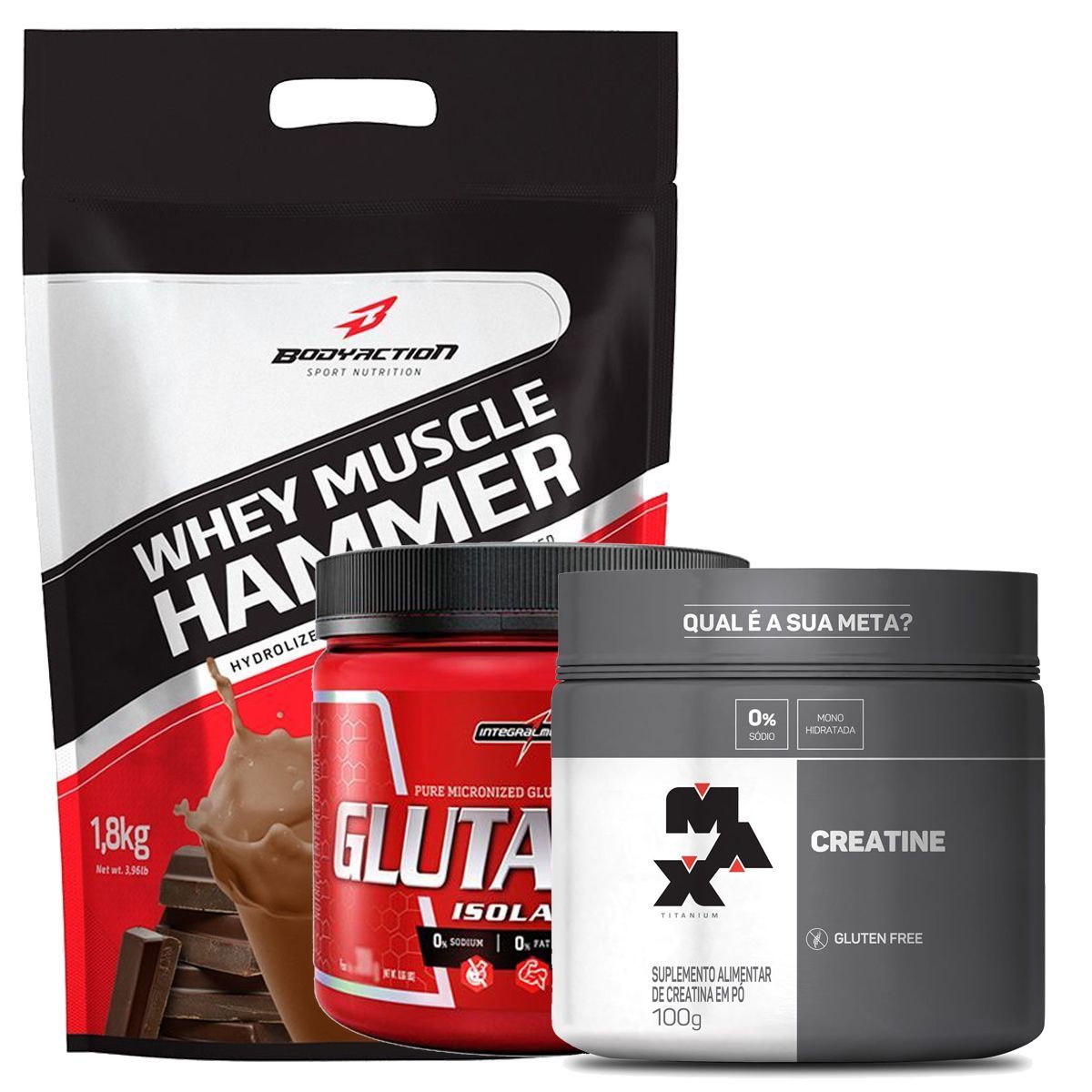 Whey Muscle Hammer - 1800g Chocolate + Creatine 100g + Glutamine 150g - IntegralM�dica