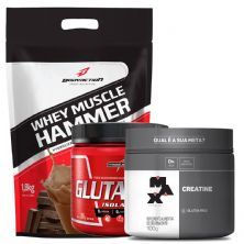 Whey Muscle Hammer - 1800g Chocolate + Creatine 100g + Glutamine 150g - IntegralM�dica
