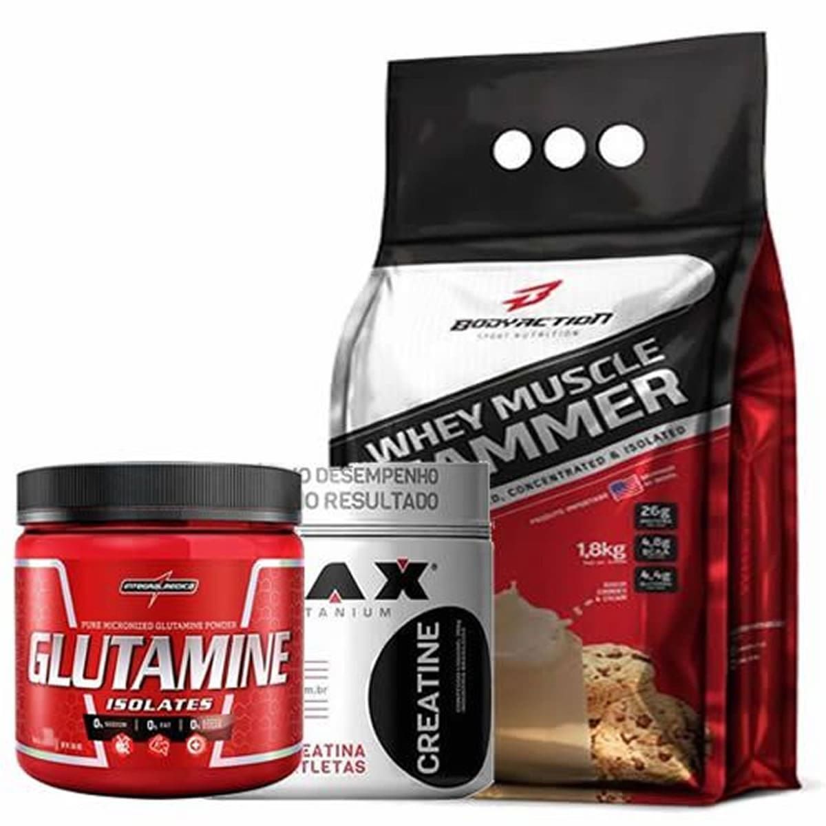 Whey Muscle Hammer - 1800g Cookies e Cream + Creatine 100g + Glutamine 150g - IntegralM�dica