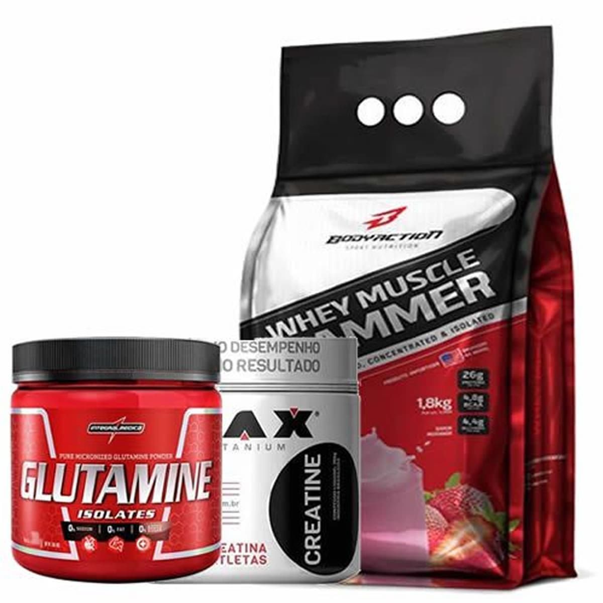 Whey Muscle Hammer - 1800g Morango + Creatine 100g + Glutamine 150g - IntegralM�dica