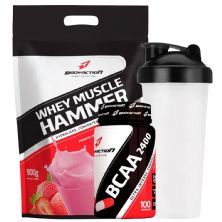Whey Muscle Hammer - 900g Morango + BCAA 100 C�psulas + Coqueteleira 600ml - OtimaNutri