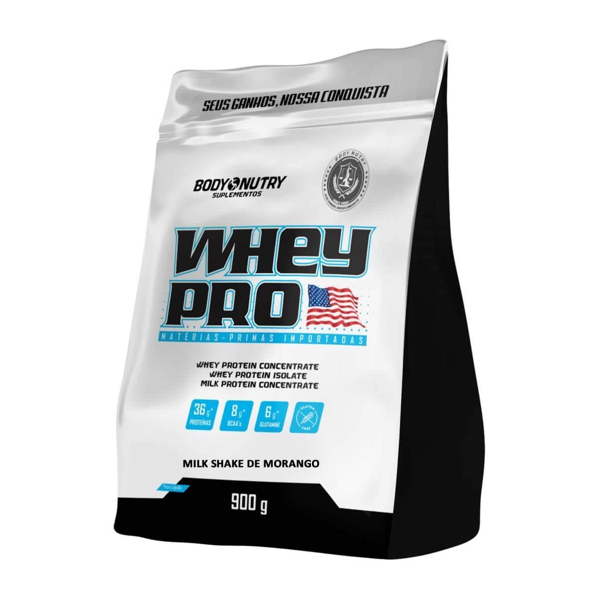 Whey Pro - 900g Refil  Milk Shake de Morango - Body Nutry