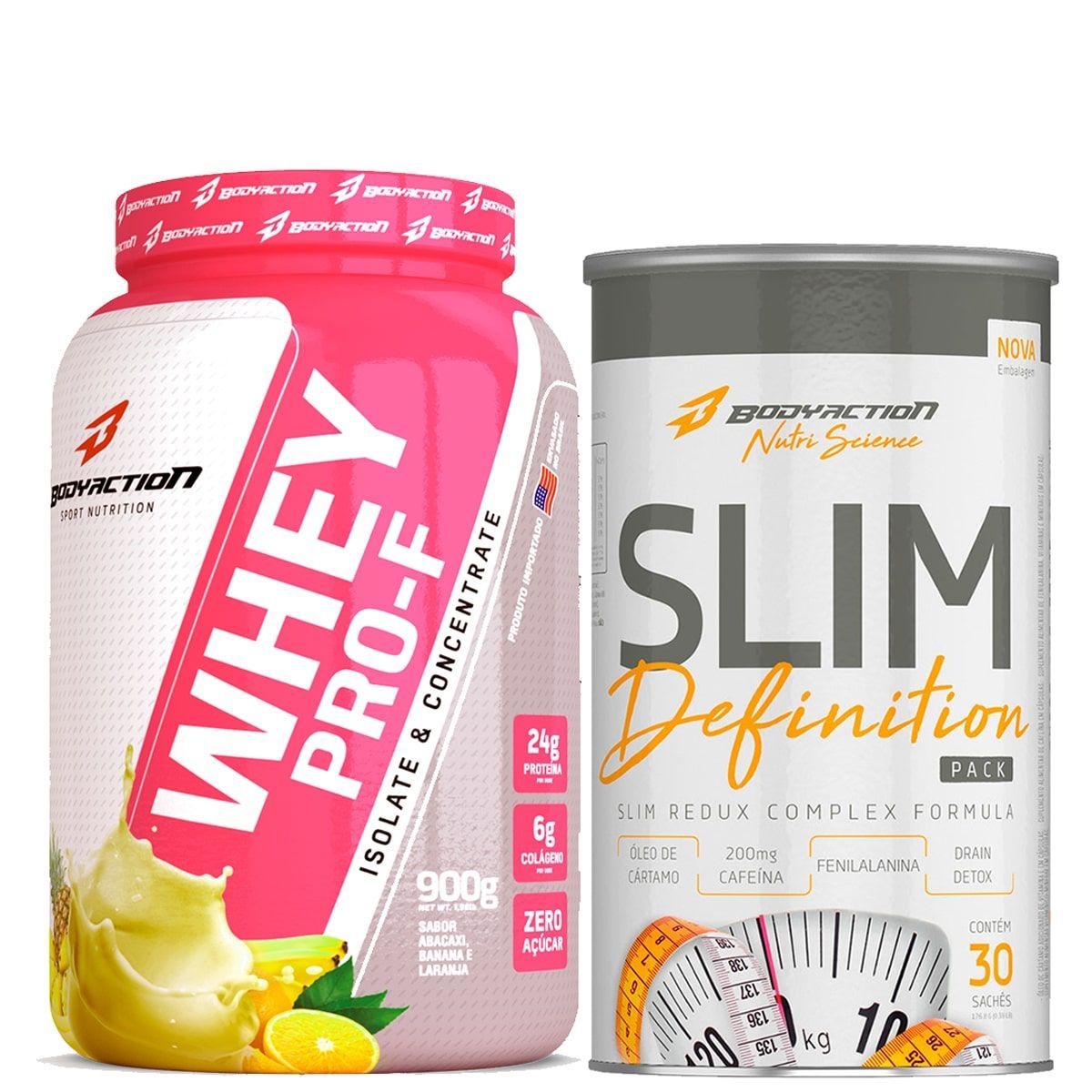 Whey PRO-F - 900g Abacaxi Banana e Laranja + Slim Definition Pro-F 30 Sach�s - BodyAction