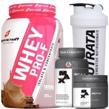 Whey PRO-F 900g Chocolate BodyAction + BCAA 200 C�psulas + Creatine 100g Max Titanium + Coqueteleira 600ml