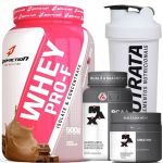 Whey PRO-F 900g Chocolate BodyAction + BCAA 200 C�psulas + Creatine 100g Max Titanium + Coqueteleira 600ml