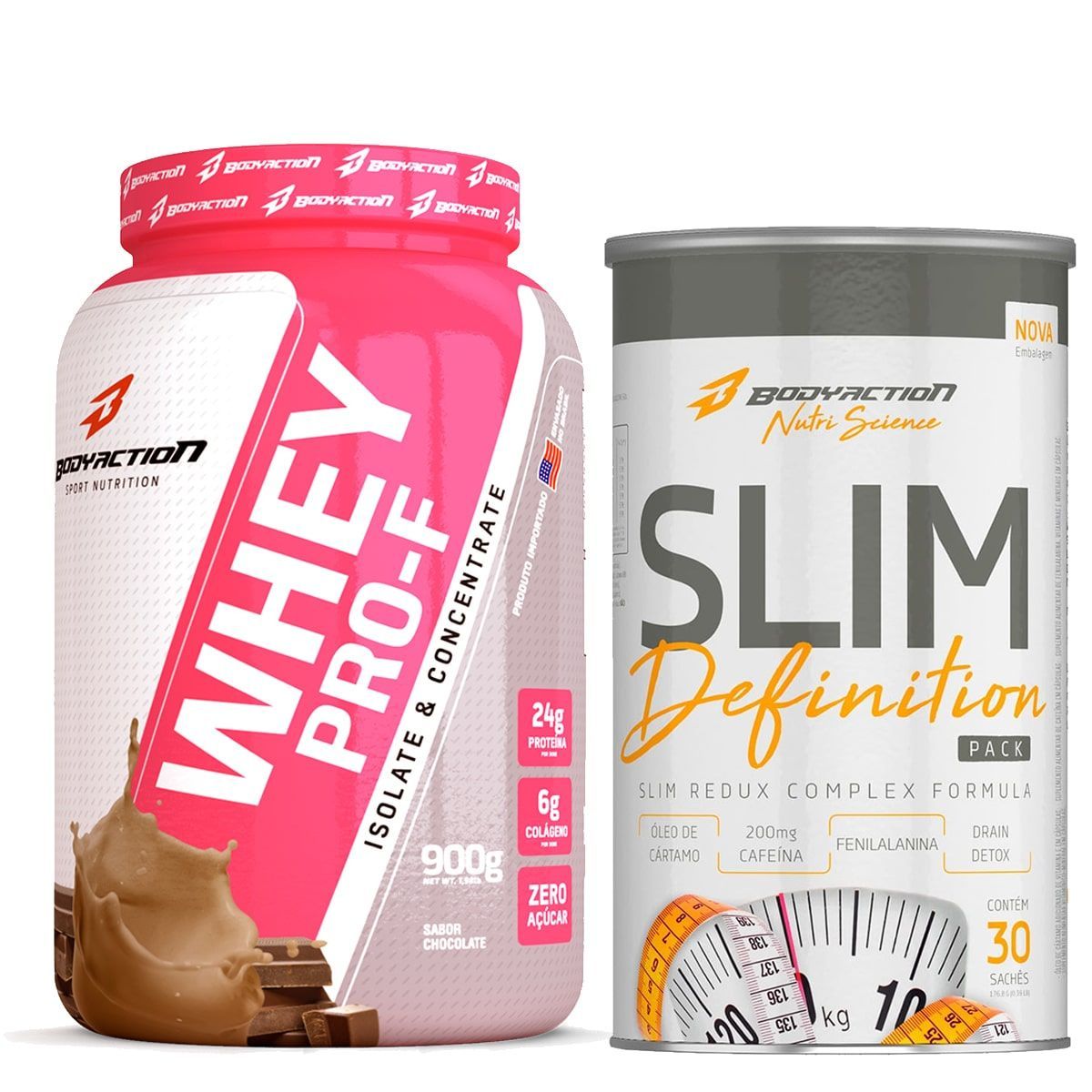 Whey PRO-F - 900g Chocolate + Slim Definition 30 Sach�s - BodyAction