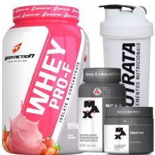 Whey PRO-F 900g Morango BodyAction + BCAA 200 C�psulas + Creatine 100g  Max Titanium + Coqueteleira 600ml