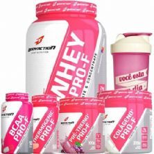 Whey PRO-F 900g Morango - BCAA 90 C�ps + Thermogenic 60 Tabletes + Pr� Treino 100g + Col�geno 300g + Coqueteleira - Body Action