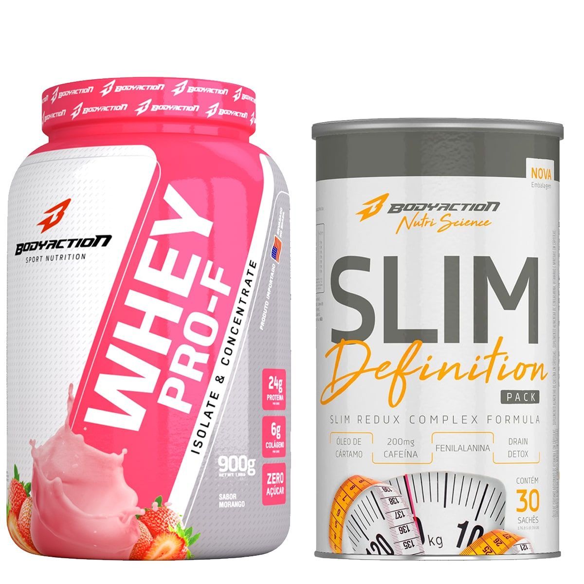 Whey PRO-F - 900g Morango + Slim Definition 30 Sach�s - BodyAction